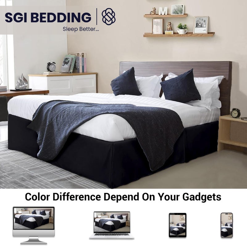 SGI Bedding 18 inch Drop Bed Skirt Queen Size - Platform Style with Secure Fit, Classic Tailored Look, Elegant Pleated Style Dust Ruffle, Split Corners, Wrinkle Resistant Microfiber - Black - Image 2